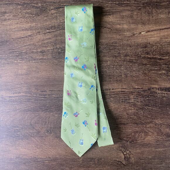 Nicole Miller Other - Vintage 90s Nicole Miller 100% Silk Guitar & Hemp Leaf Novelty Tie